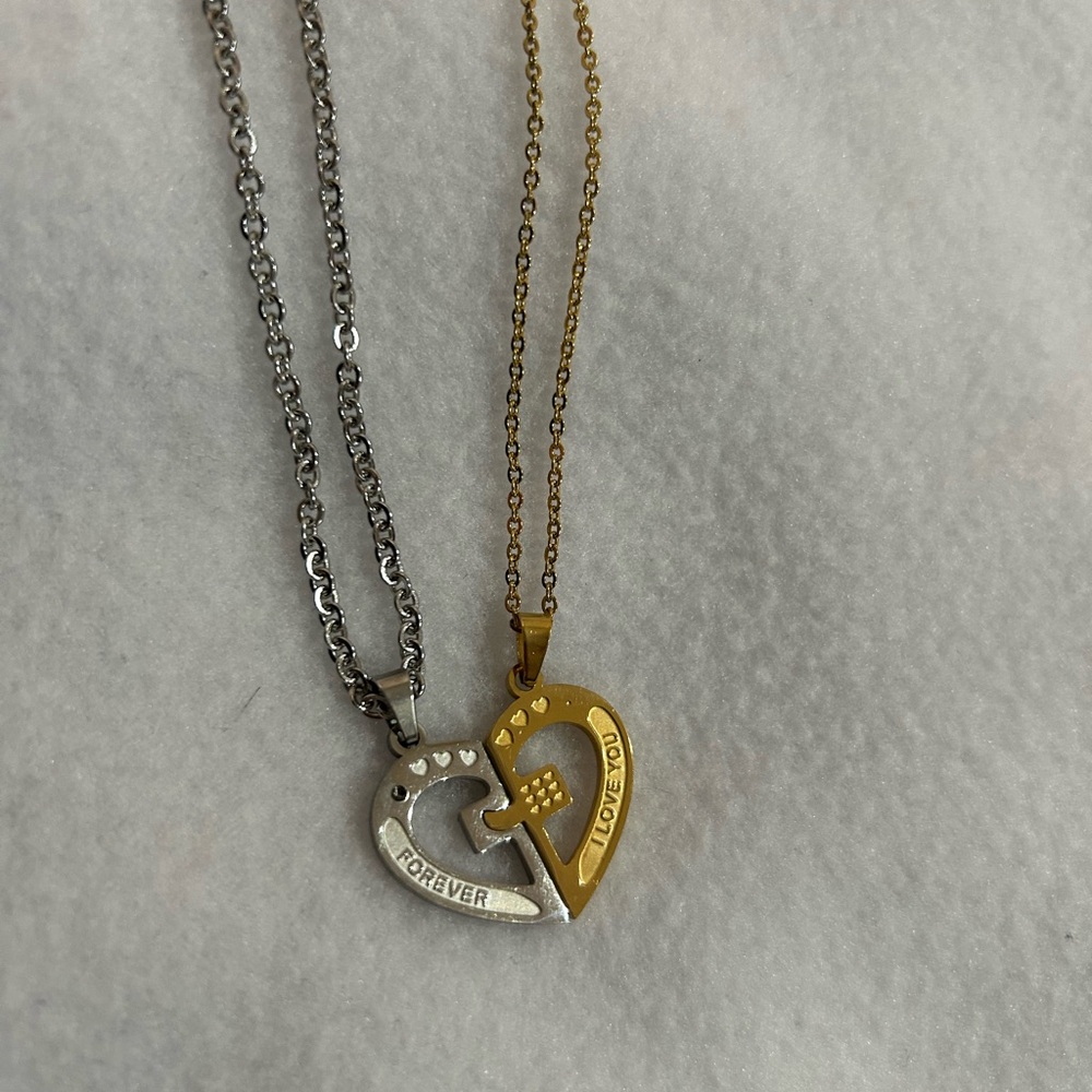 Gold and Silver Heart Pendant Necklace - Picture 2 of 5